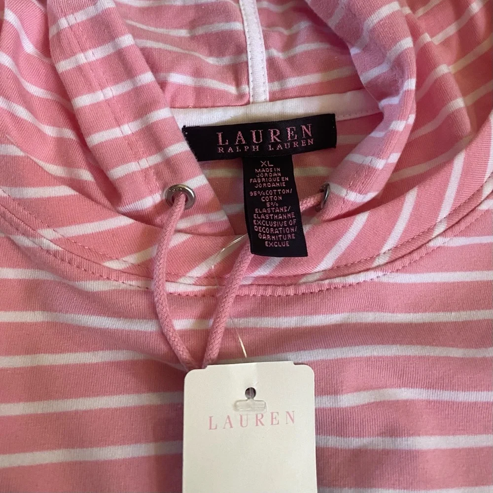 NWT Ralph Lauren Pink White Striped Pullover Sweatshirt Hoodie Women's XL - Picture 6 of 6